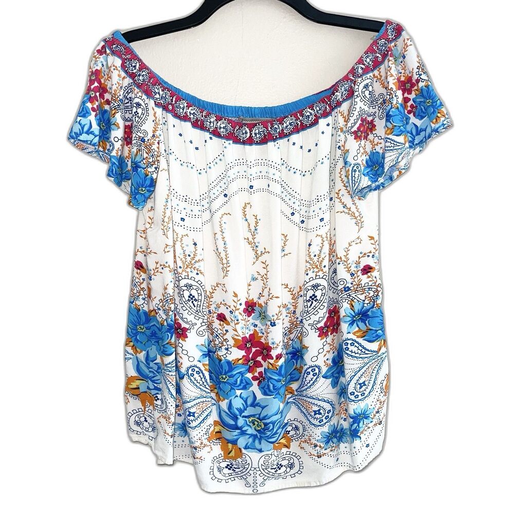 Flying Tomato Flutter Short Sleeve Top Size L Womens Colorful Floral Lightweight